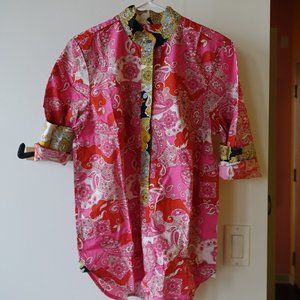 J.Crew Band Collar Cotton Poplin Tunic popover Paisley AR962 XS Xsmall 0 2